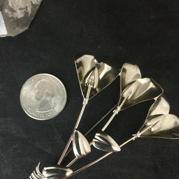 925 Sterling Silver Flower Heart Brooch Pin Vintage Valentine - Picture 9 of 10